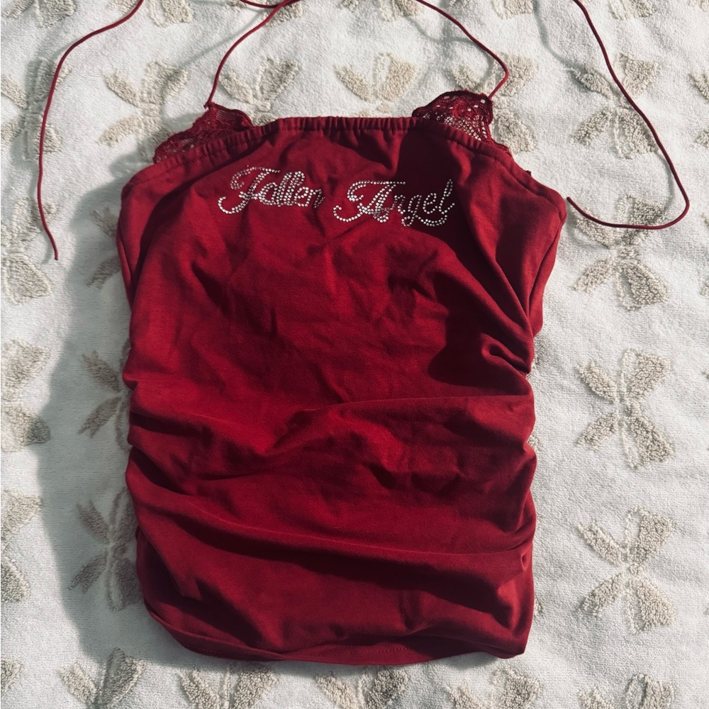 Red Sleeveless Top with Rhinestone Detail